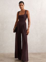 Reiss Burgundy Dion Wide-Leg Cut-Out Jumpsuit - Image 3 of 6