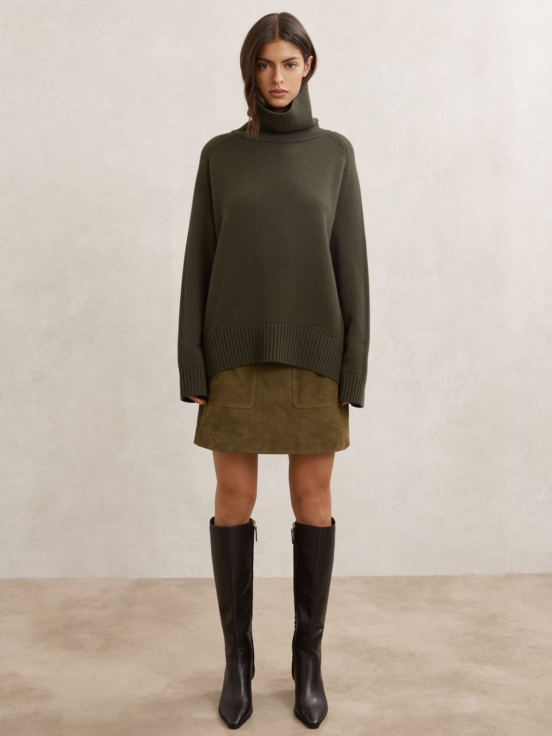 Buy Reiss Khaki Green Brooklyn Wool-Cashmere Roll-Neck Jumper from