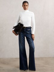 Reiss White Polly Stretch-Cotton Funnel-Neck Top - Image 3 of 6