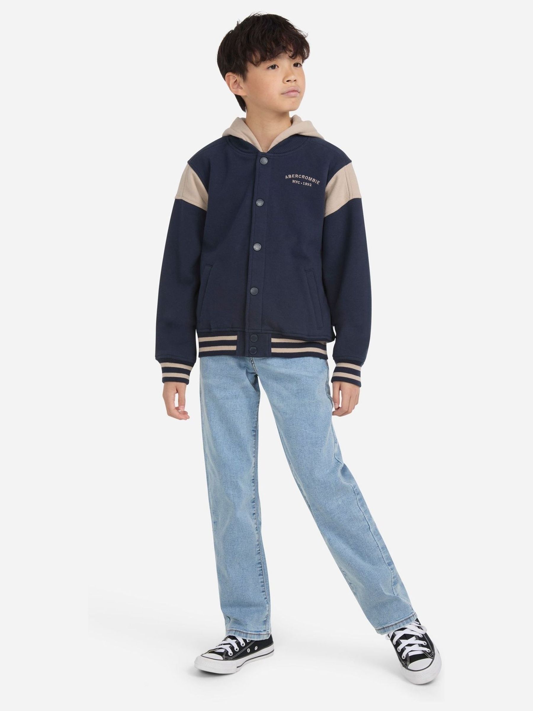 Buy Abercrombie & Fitch Blue Fleece Hooded Varisty Bomber Jacket