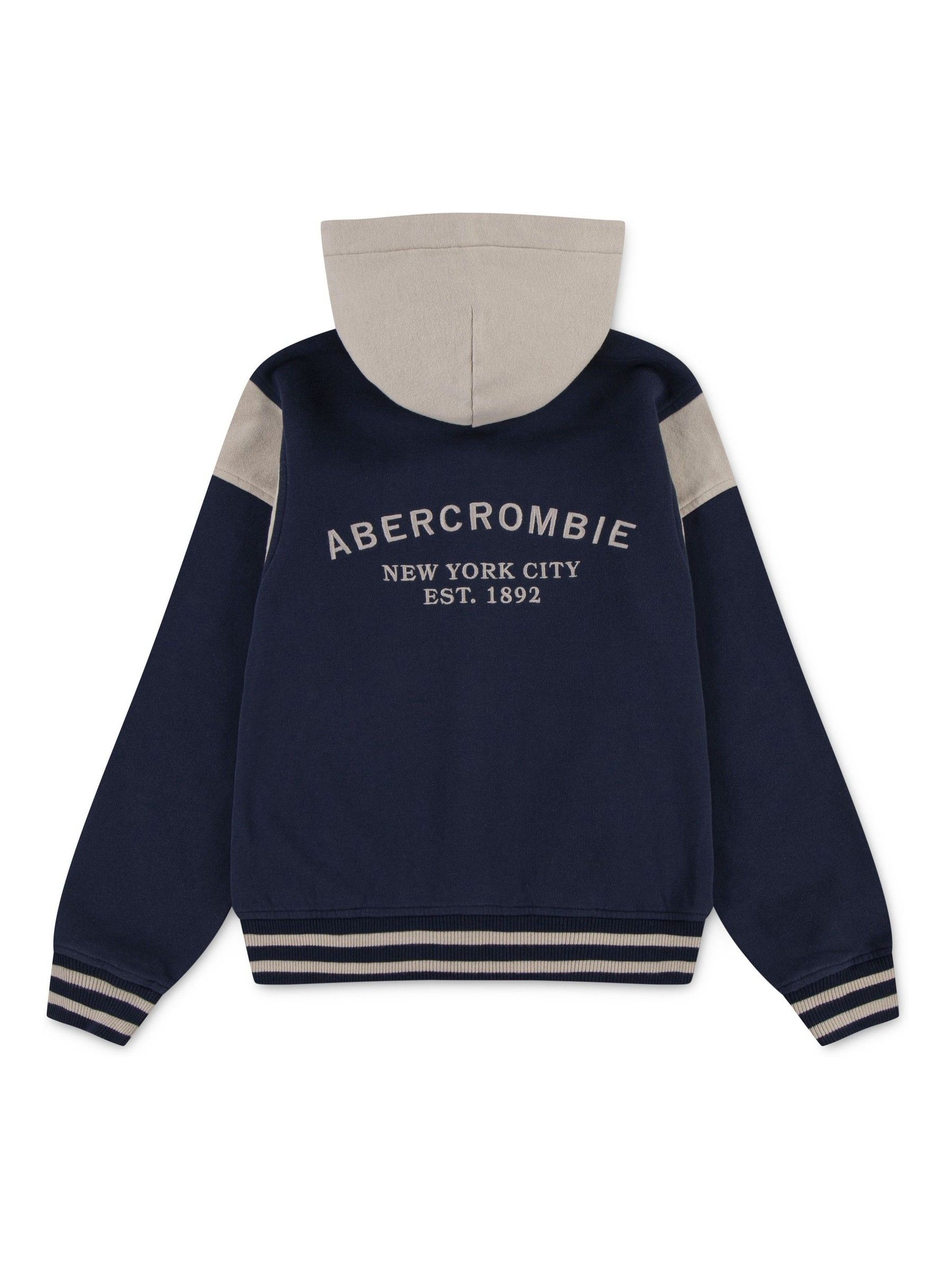 Buy Abercrombie & Fitch Blue Fleece Hooded Varisty Bomber Jacket
