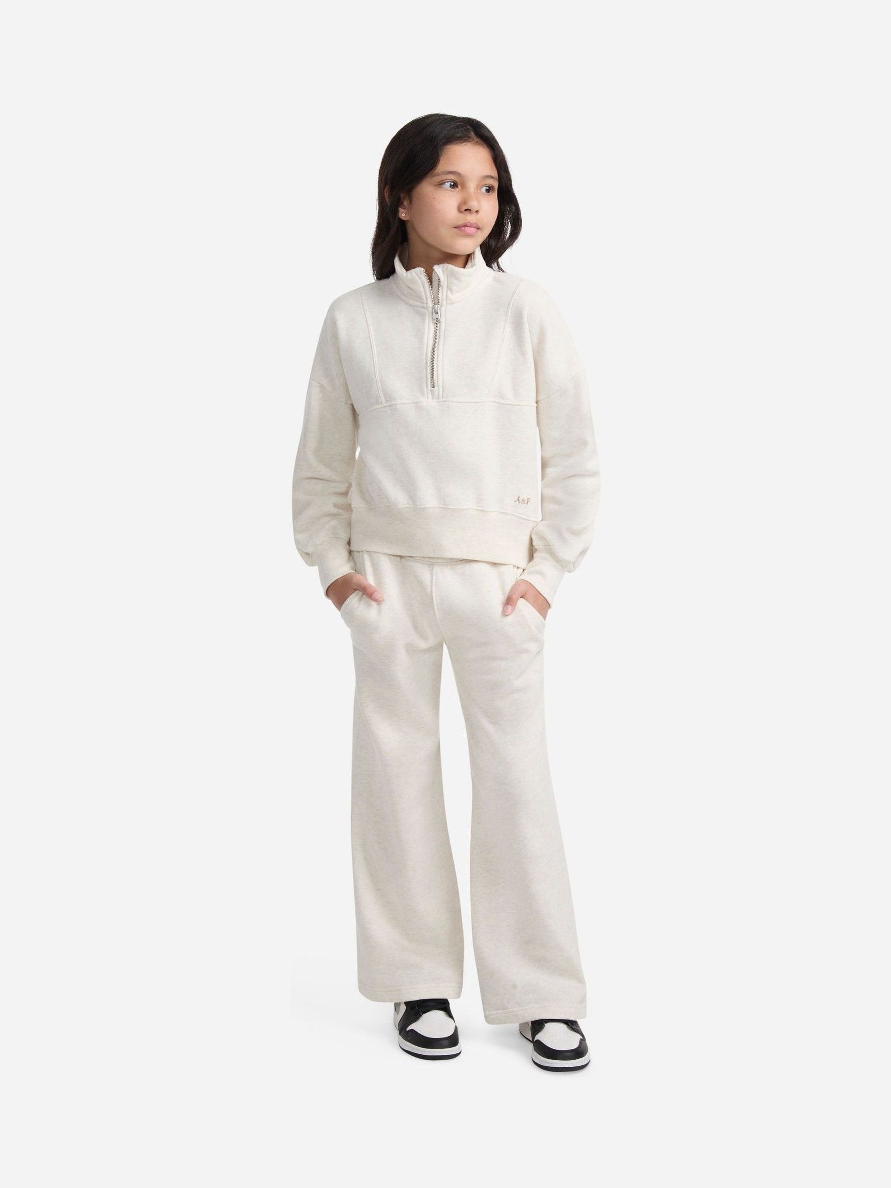 Buy Abercrombie & Fitch Cream Essential Half Zip Sweatshirt from
