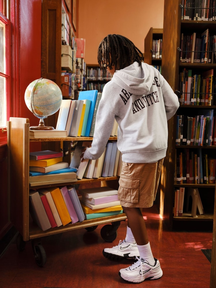 Abercrombie & Fitch Grey Logo Hoodie With Back Graphic Print - Image 2 of 9