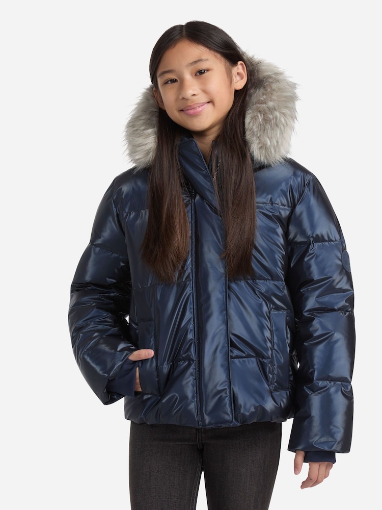 Abercrombie & Fitch Blue Shiny Puffer Jacket - Image 1 of 8