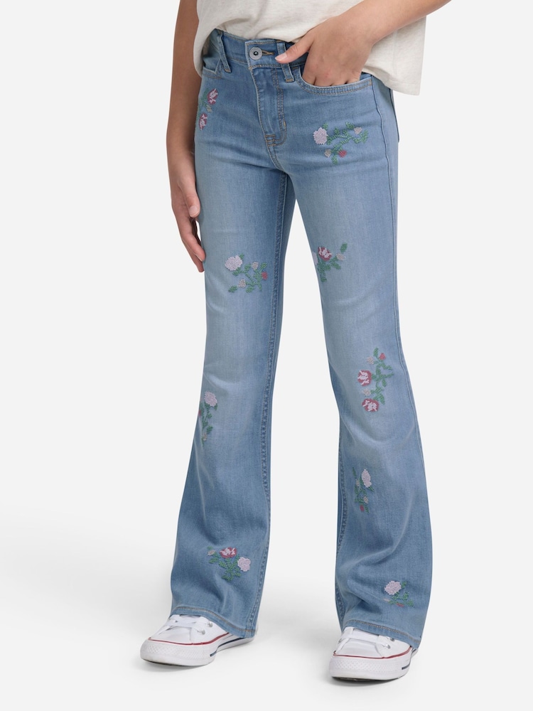Abercrombie & Fitch Blue High Rise Flare Floral Jeans - Image 1 of 8 Abercrombie & Fitch Blue High Rise Flare Floral Jeans - Image 1 of 8