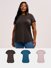 Yours Curve Brown Core Basic T-Shirts 3 Pack - Image 1 of 8