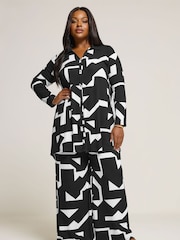 Yours Curve Black Abstract Print Shirt - Image 1 of 6