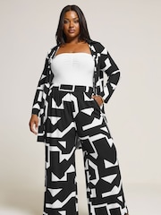 Yours Curve Black Abstract Print Shirt - Image 5 of 6