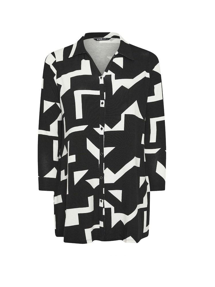Yours Curve Black Abstract Print Shirt - Image 6 of 6