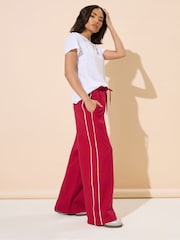 PixieGirl Petite Red Contrast Piping Wide Leg Joggers - Image 8 of 11