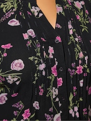 Yours Curve Black All-Over Print Pintuck Blouse - Image 4 of 5