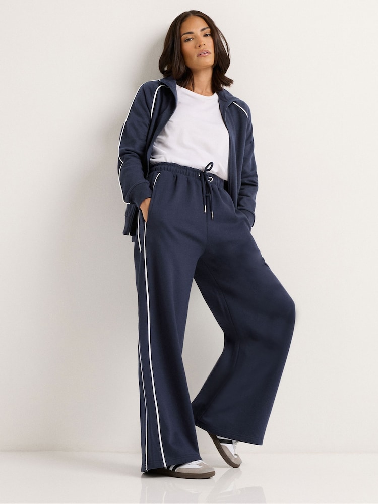 PixieGirl Petite Blue Contrast Piping Wide Leg Joggers - Image 1 of 5