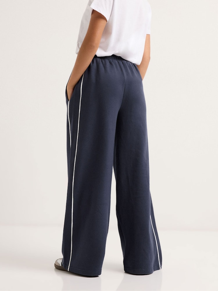 PixieGirl Petite Blue Contrast Piping Wide Leg Joggers - Image 2 of 5 PixieGirl Petite Blue Contrast Piping Wide Leg Joggers - Image 2 of 5