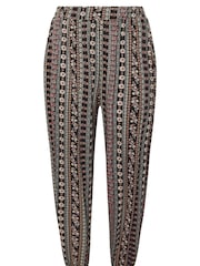 Yours Curve Brown Folk Floral Print Lines Cuffed Harem Trousers - Image 5 of 5