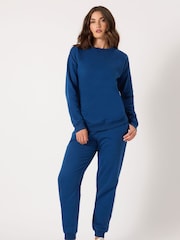Azul - Moletom longo e alto Sally com gola redonda - Imagem 3 de 5