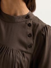 PixieGirl Petite Brown Button Neck Long Sleeve Dress - Image 3 of 5