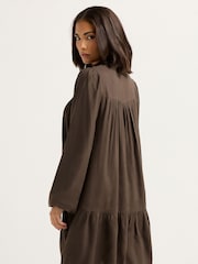 PixieGirl Petite Brown Button Neck Long Sleeve Dress - Image 4 of 5