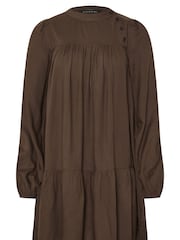 PixieGirl Petite Brown Button Neck Long Sleeve Dress - Image 5 of 5