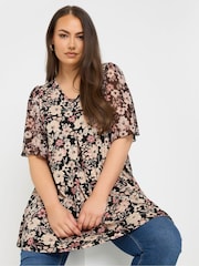 Top plissada com estampa floral Yours Curve e manga de malha - Imagem 1 de 5