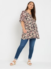 Top plissada com estampa floral Yours Curve e manga de malha - Imagem 3 de 5