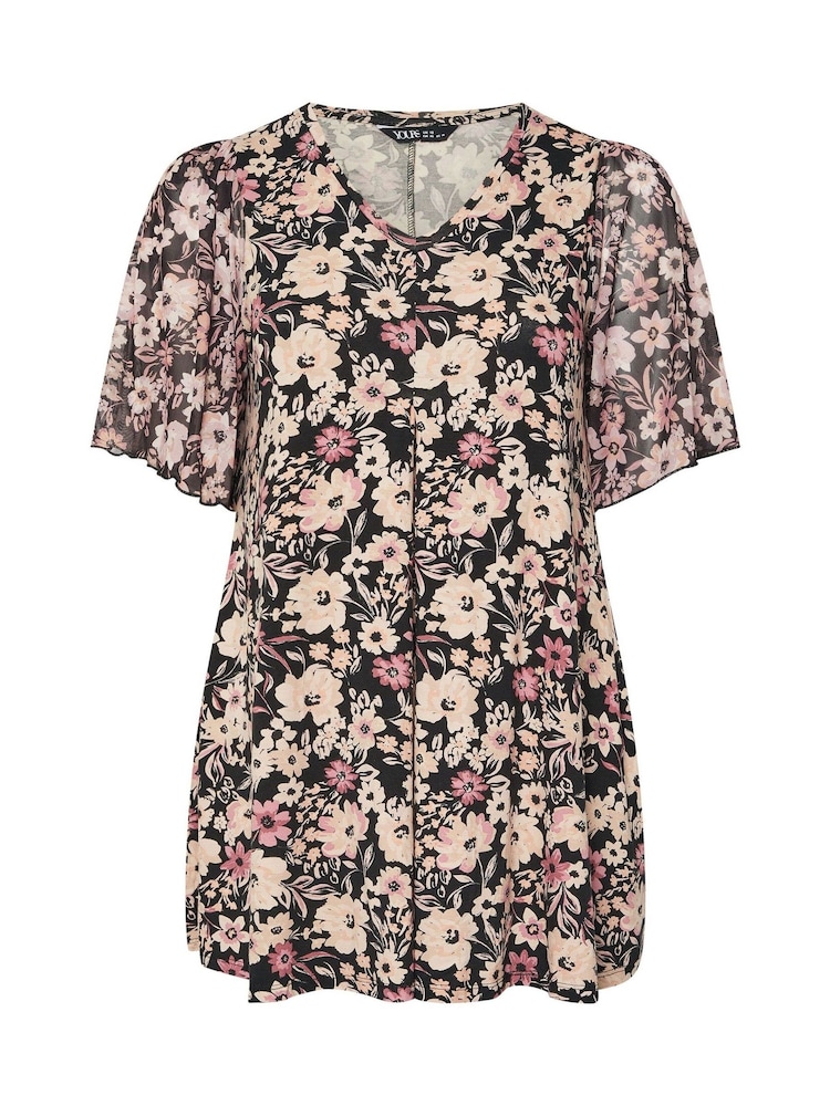 Top plissada com estampa floral Yours Curve e manga de malha - Imagem 5 de 5