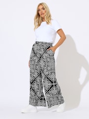 Yours Curve Black Wide Fit Crinkle Wide Leg Trousers - Image 1 of 5