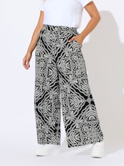 Yours Curve Black Wide Fit Crinkle Wide Leg Trousers - Image 2 of 5