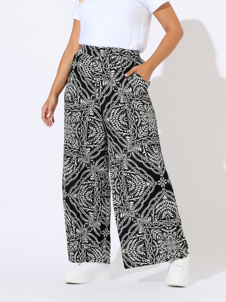 Yours Curve Black Wide Fit Crinkle Wide Leg Trousers - Image 2 of 5