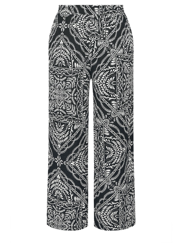 Yours Curve Black Wide Fit Crinkle Wide Leg Trousers - Image 5 of 5