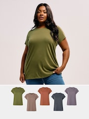 Yours Curve Green Core Basic T-Shirts 5 Pack - Image 1 of 8