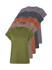 Yours Curve Green Core Basic T-Shirts 5 Pack - Image 6 of 8