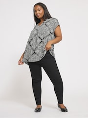 Yours Curve Charcoal Black Crepe Pleated Front Top - Image 2 of 5