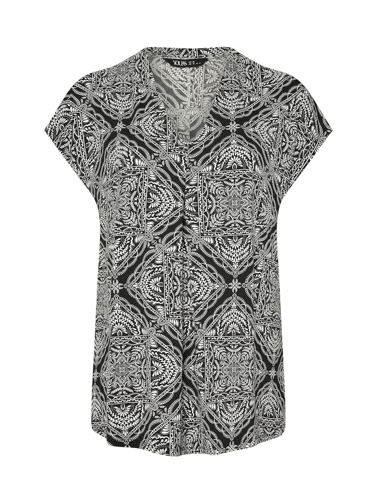 Yours Curve Charcoal Black Crepe Pleated Front Top - Image 5 of 5
