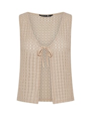 Yours Curve Natural Crochet Tie Front Waistcoat - Image 1 of 1