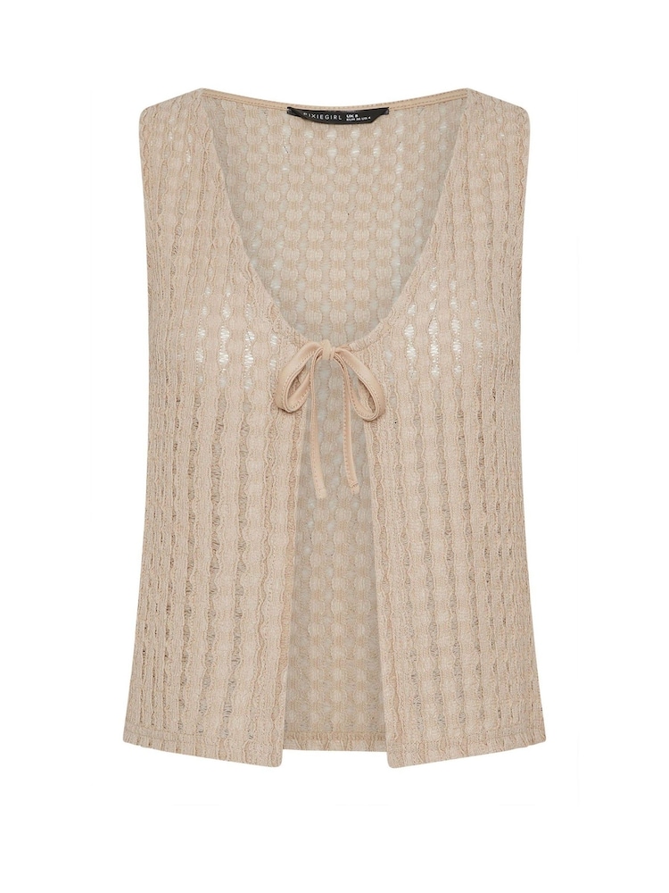 Yours Curve Natural Crochet Tie Front Waistcoat - Image 1 of 1 Yours Curve Natural Crochet Tie Front Waistcoat - Image 1 of 1