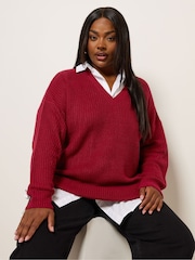 Yours Curve Bright Red Drop Shoulder Jumper - Image 1 of 5