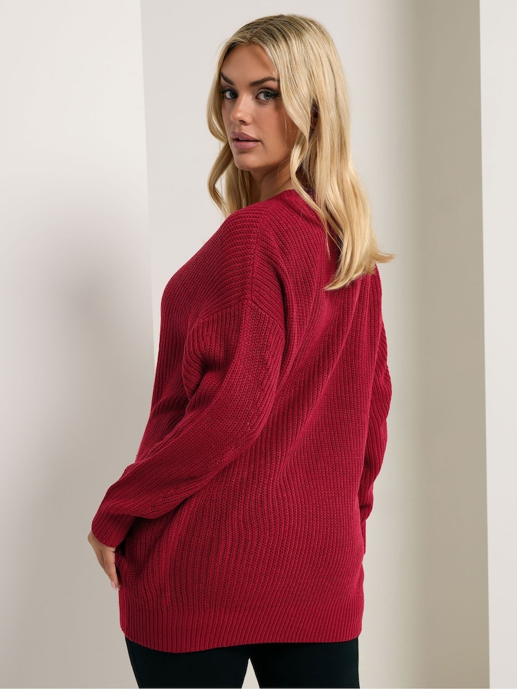 Yours Curve Bright Red Drop Shoulder Jumper - Image 2 of 5 Yours Curve Bright Red Drop Shoulder Jumper - Image 2 of 5