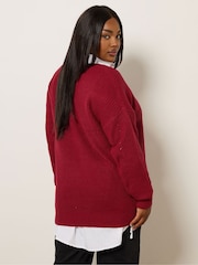 Yours Curve Bright Red Drop Shoulder Jumper - Image 3 of 5