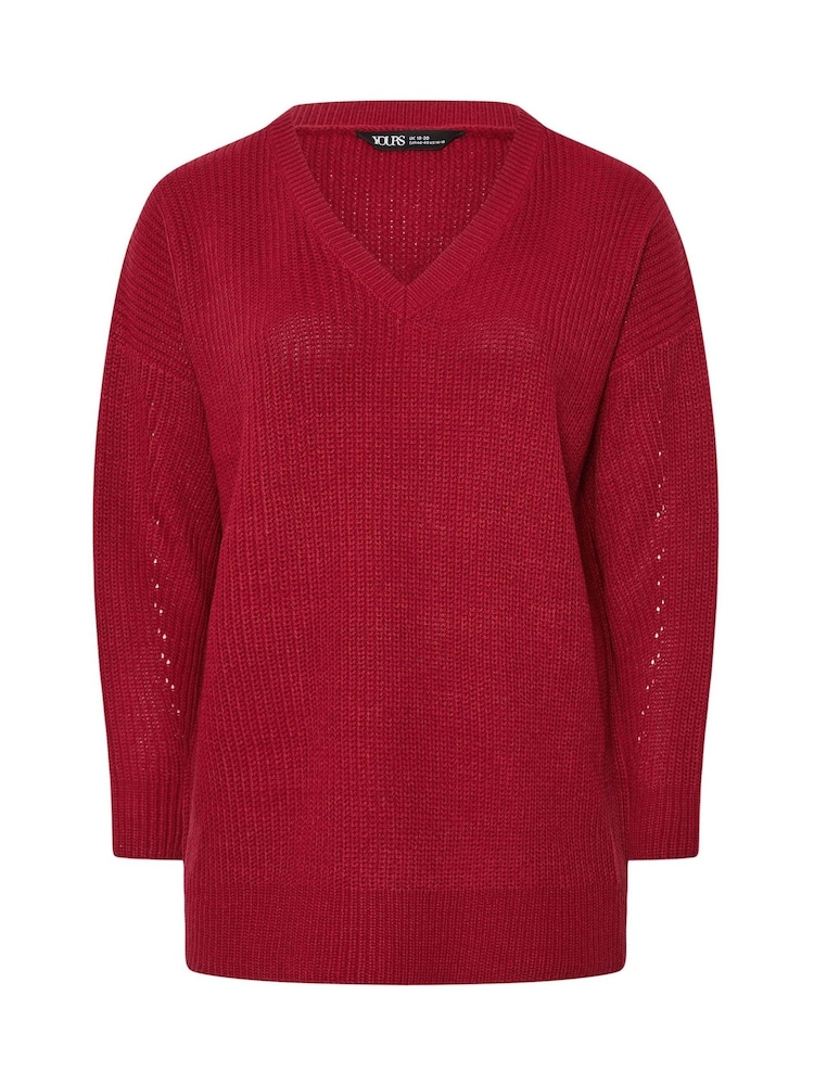 Yours Curve Bright Red Drop Shoulder Jumper - Image 5 of 5