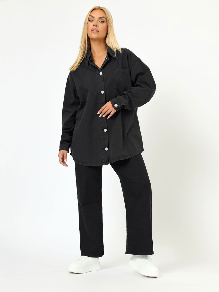 Yours Curve Black Denim Shirt - Image 2 of 6 Yours Curve Black Denim Shirt - Image 2 of 6