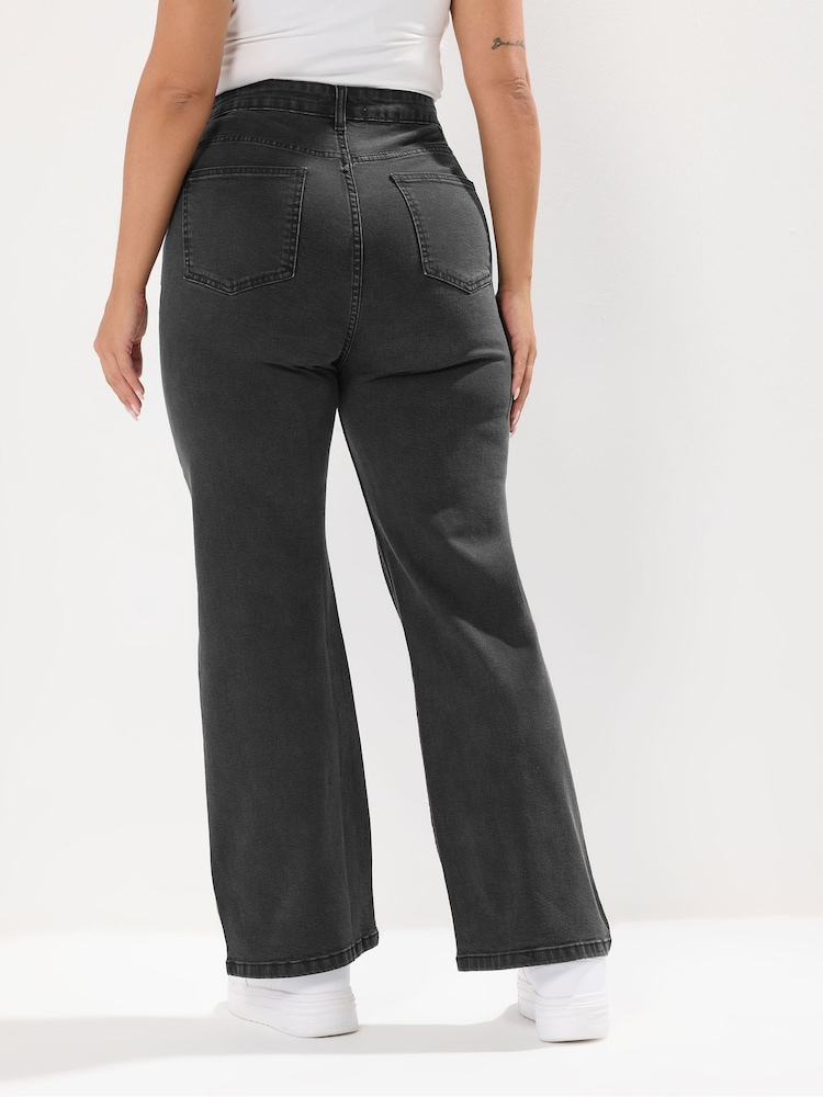 Yours Curve Black Wide Fit Stud Detail Wide Leg Jeans - Image 2 of 5 Yours Curve Black Wide Fit Stud Detail Wide Leg Jeans - Image 2 of 5