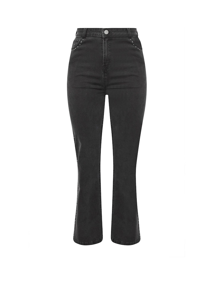 Yours Curve Black Wide Fit Stud Detail Wide Leg Jeans - Image 5 of 5 Yours Curve Black Wide Fit Stud Detail Wide Leg Jeans - Image 5 of 5