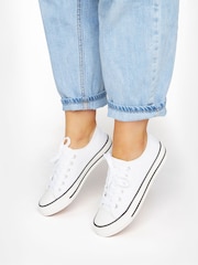 Yours Curve White Wide Fit Canvas Low Trainers - Image 1 of 4