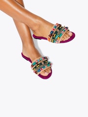 Kurt Geiger London Pink Southbank Beaded Flat Sandals - Image 1 of 5