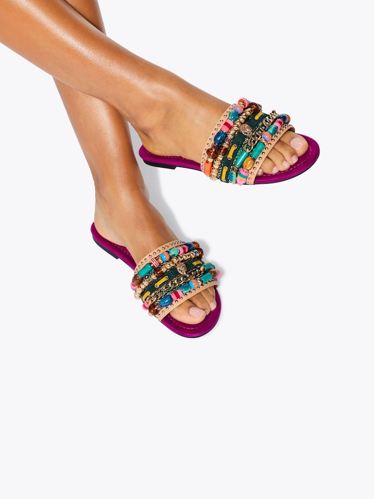 Kurt Geiger London Pink Southbank Beaded Flat Sandals - Image 1 of 5