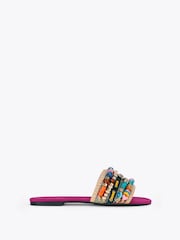 Kurt Geiger London Pink Southbank Beaded Flat Sandals - Image 2 of 5