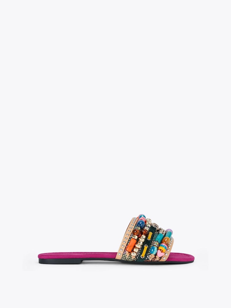 Kurt Geiger London Pink Southbank Beaded Flat Sandals - Image 2 of 5