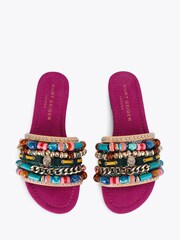 Kurt Geiger London Pink Southbank Beaded Flat Sandals - Image 5 of 5