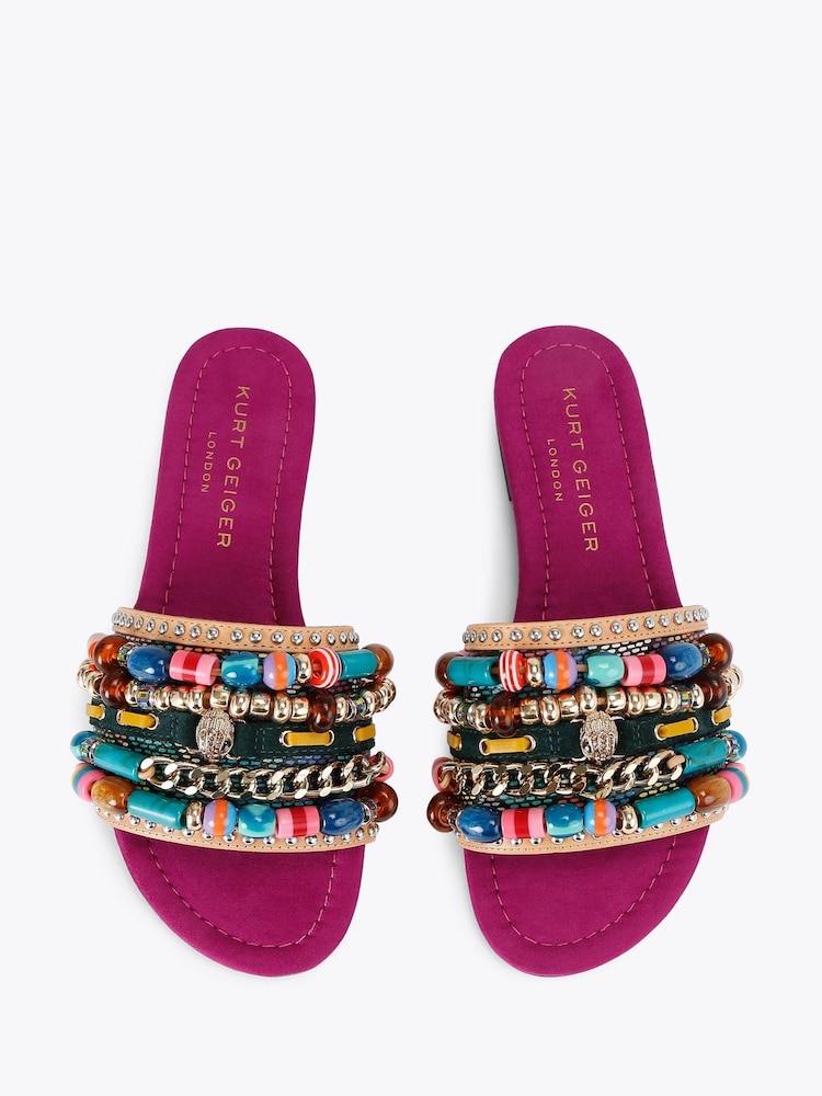 Kurt Geiger London Pink Southbank Beaded Flat Sandals - Image 5 of 5