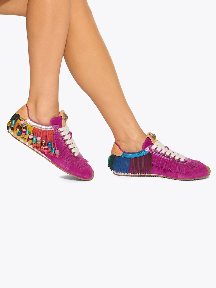 Kurt Geiger London Pink Islington Beaded Tassel Trainers - Image 1 of 5 Kurt Geiger London Pink Islington Beaded Tassel Trainers - Image 1 of 5